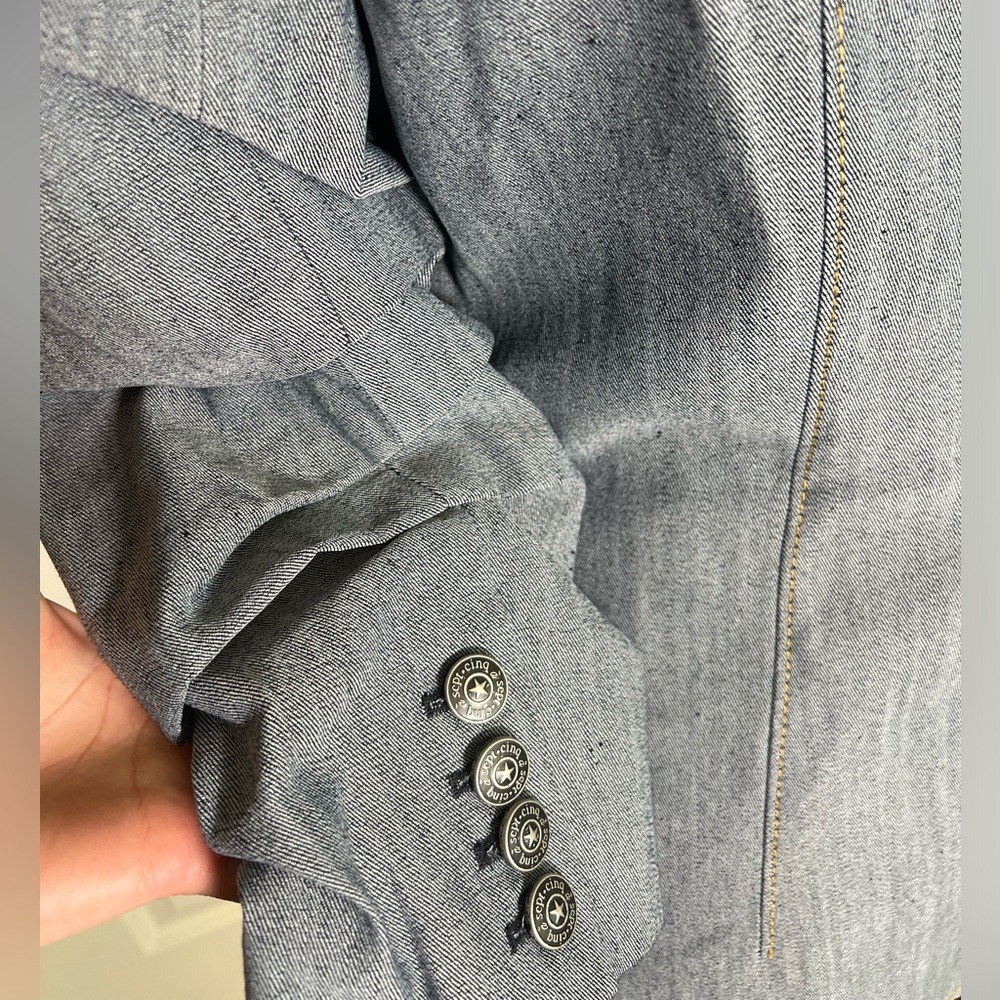 5 à 7 Cinq à Sept Louisa Grey Denim Notch Lapel Gathered Sleeve Blazer Jacket 6 - Picture 11 of 13